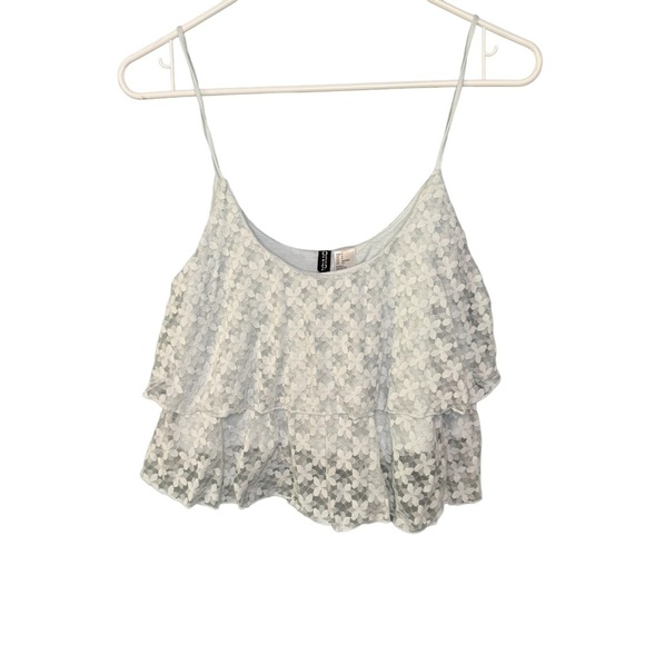🔹5/$25🔹 H&M Light Blue Floral Lace Spaghetti Strap Crop Top. Size Small - Picture 11 of 11